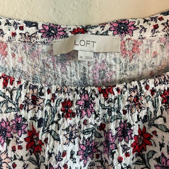 LOFT Bloom Smocked Square Neck Top Long Sleeves - Size XL - Picture 4 of 6